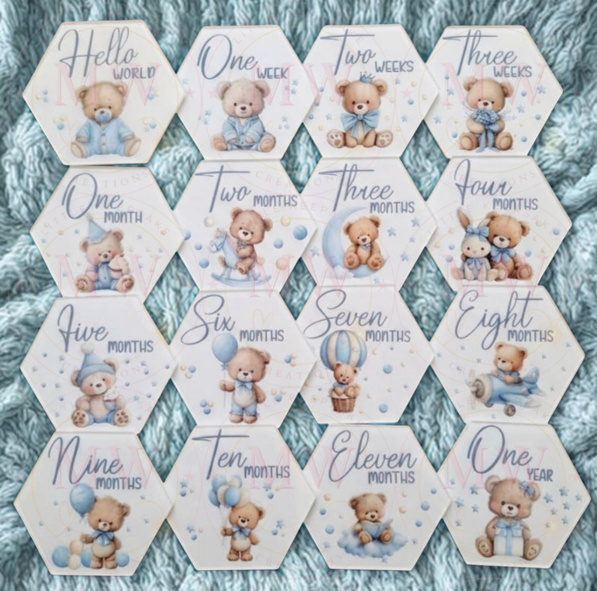 Milestone Teddy Bear Print Acrylic Discs - Blue.