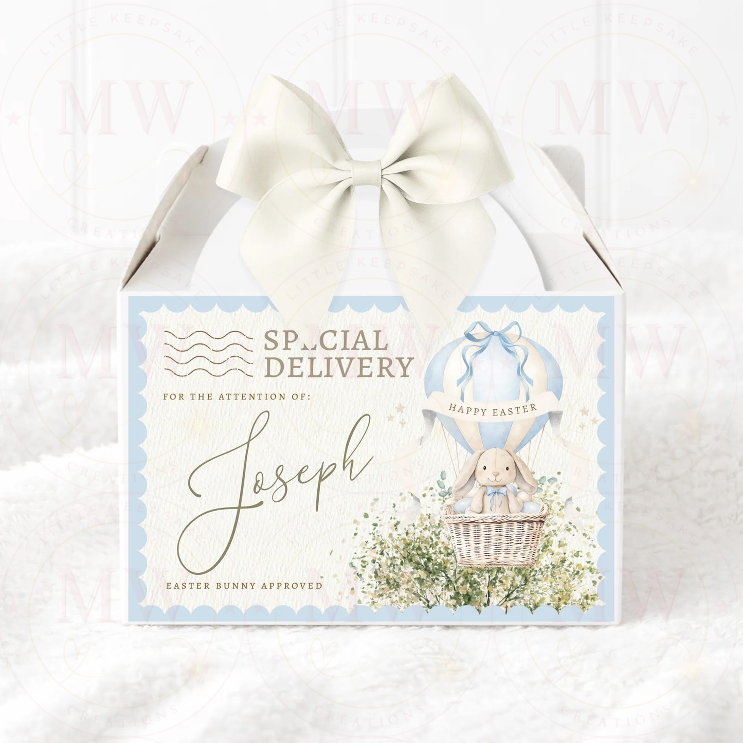 Easter Hot Air Balloon Bunny Personalised Treat Box.