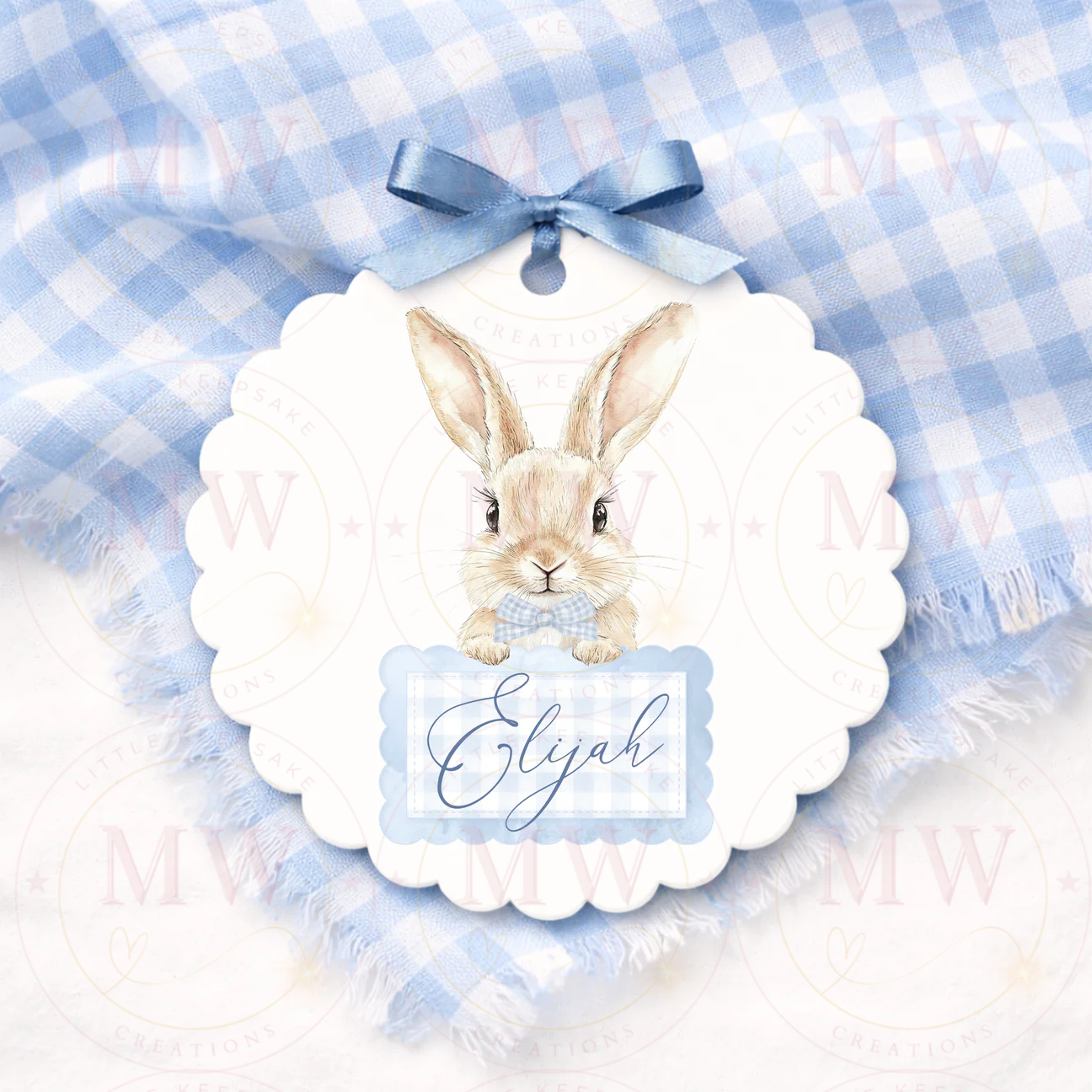 Easter Personalised Scalloped Acrylic Bunny Tag.