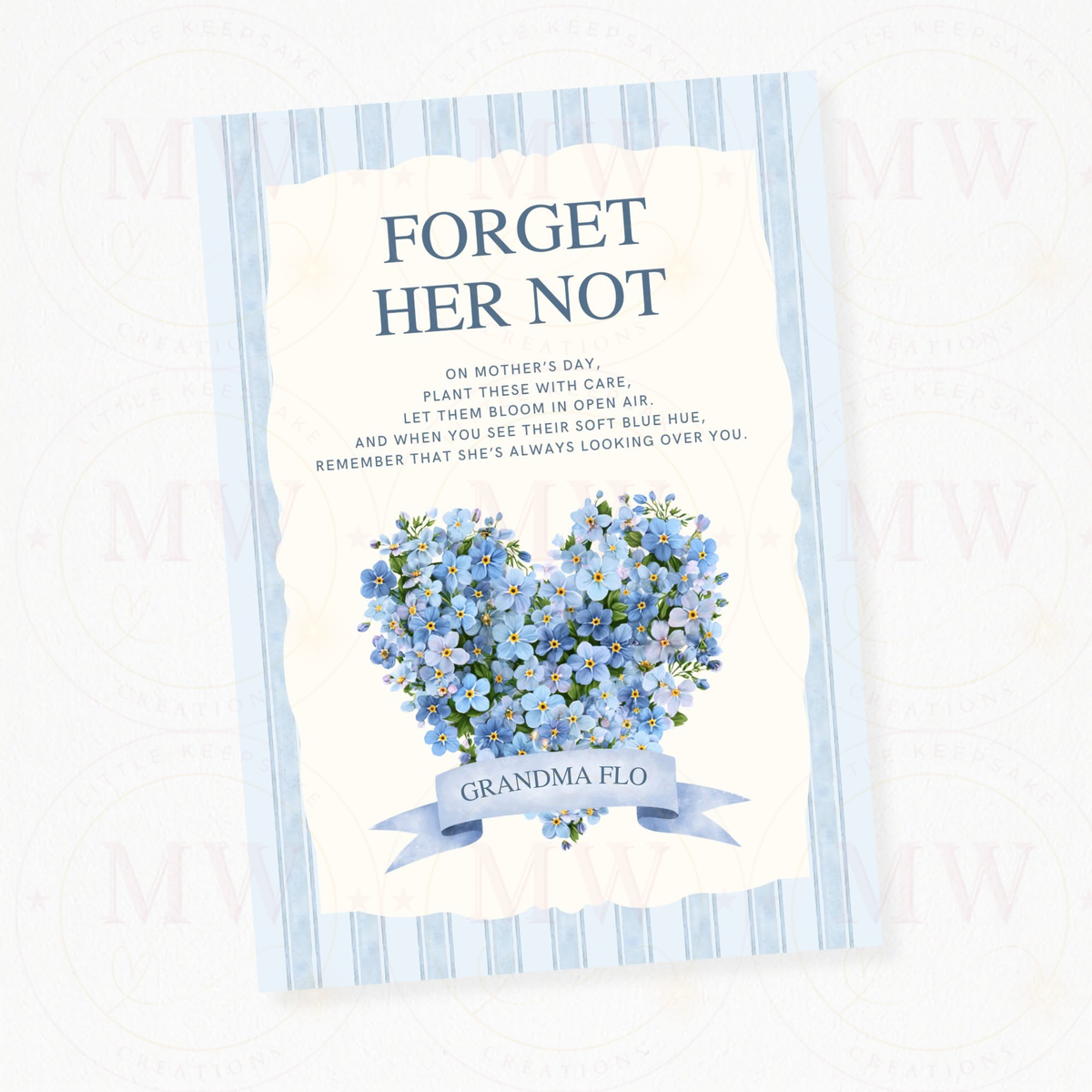 Motherโs Day Forget Me Not Printed Backing Card with seeds.