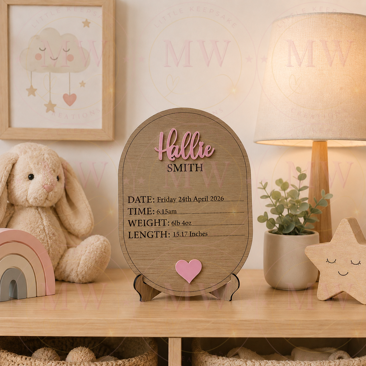 Baby Birth Details Oak Plaque.