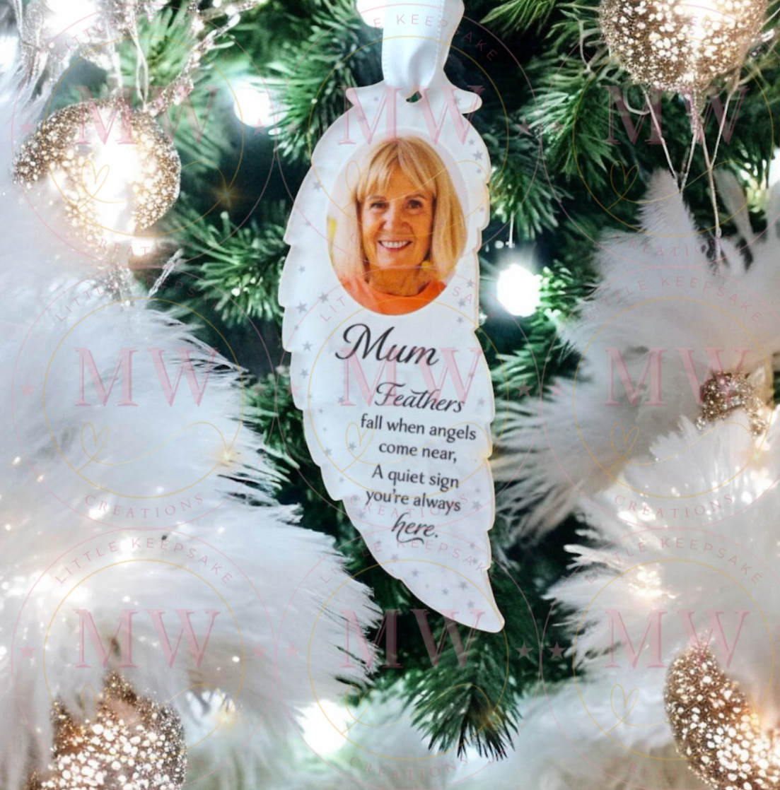 Christmas Memorial Feather Bauble.