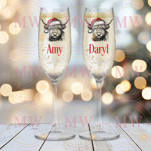 Christmas Highland Cow Wine Glass.