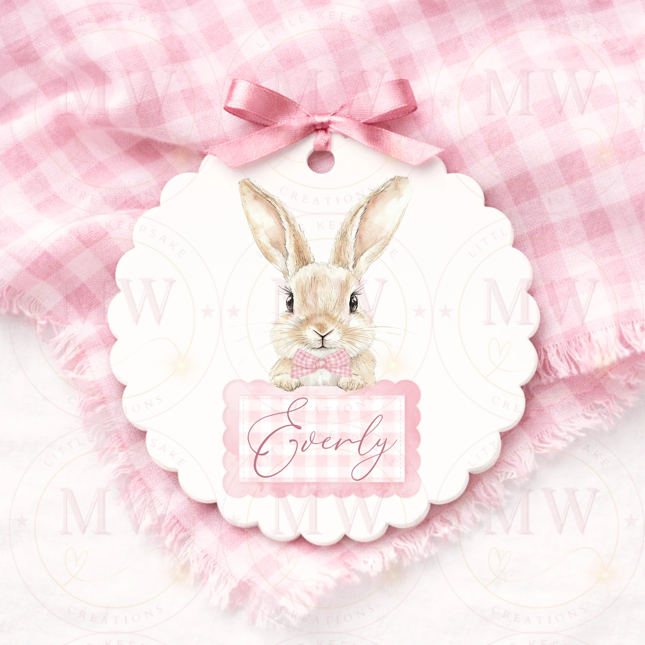 Easter Personalised Scalloped Acrylic Bunny Tag.