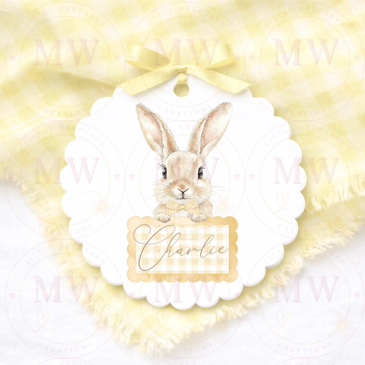 Easter Personalised Scalloped Acrylic Bunny Tag.