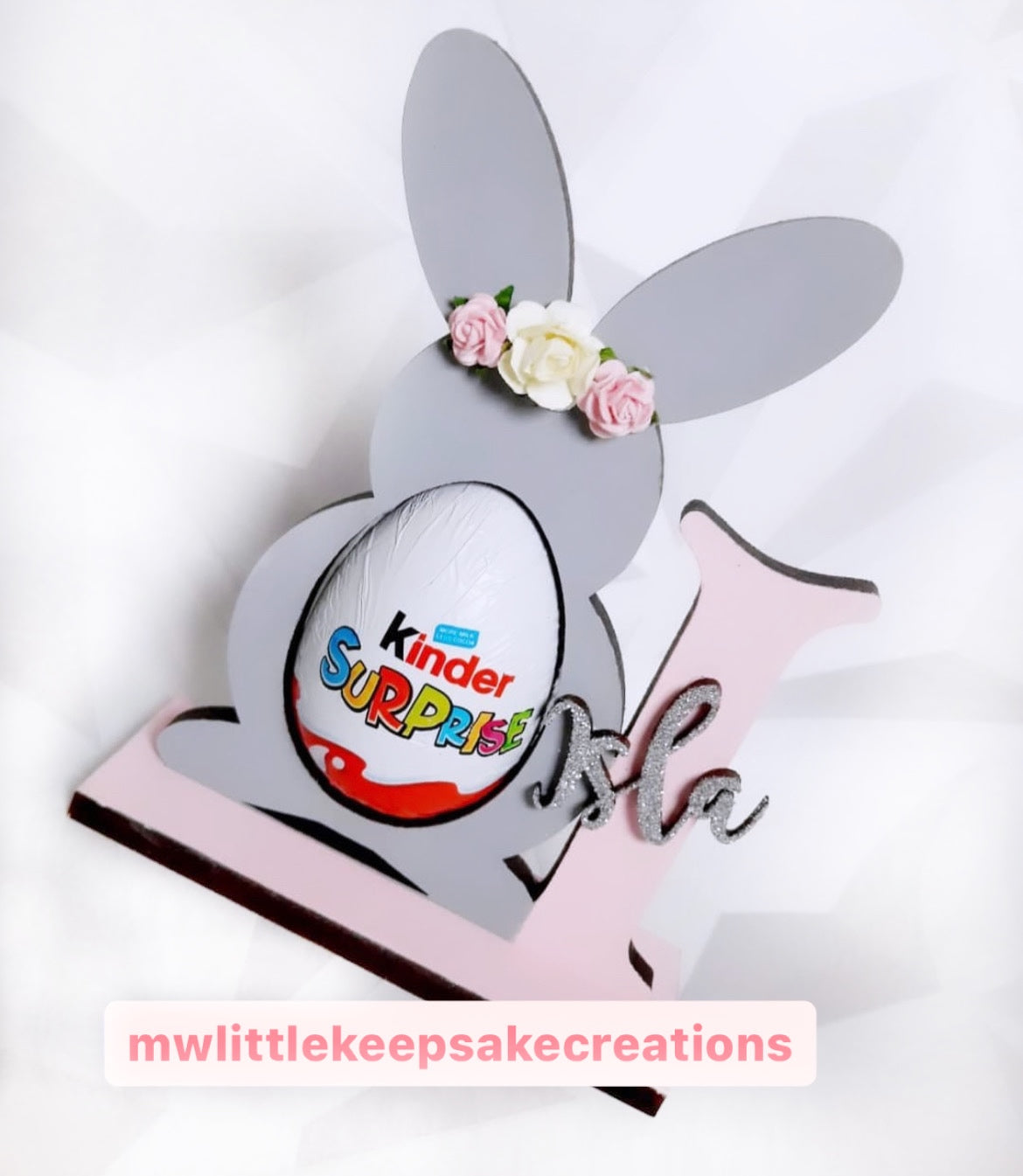 Easter Kinder Egg Holder personalised with name and initial.