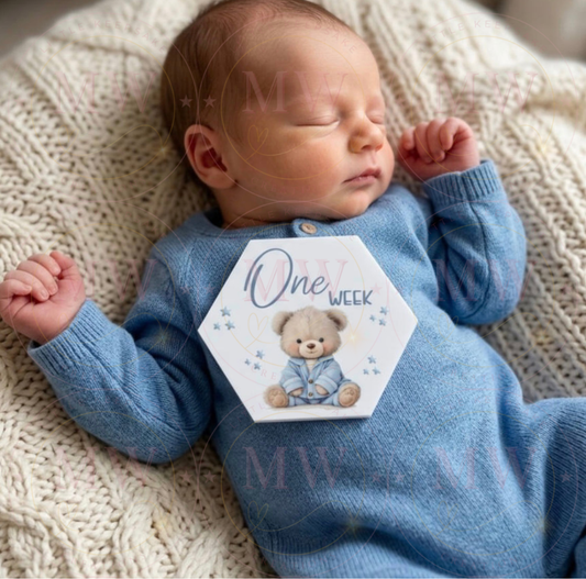 Milestone Teddy Bear Print Acrylic Discs - Blue.