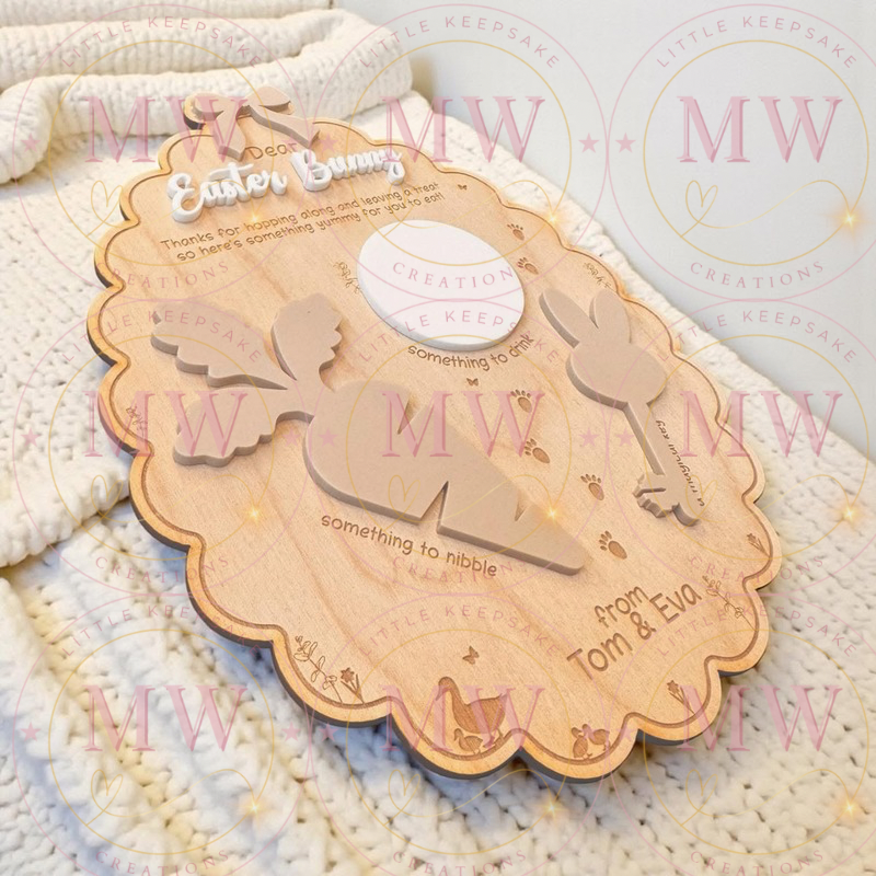 Easter Bunny Oak Personalised Board.