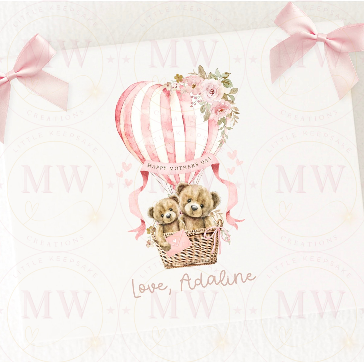Mother’s Day White Magnetic Gift Box with Bear Hot Air Balloon Design.