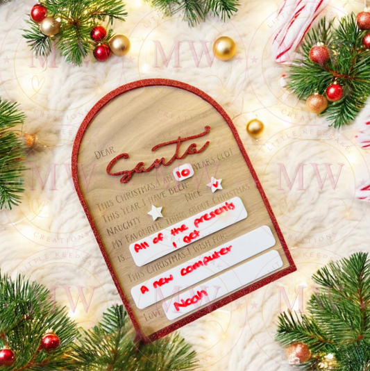 Christmas Wish List Board with Red Glitter.