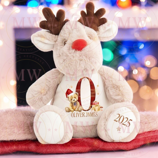 Christmas Reindeer Teddy with Tartan Initial with Bear.