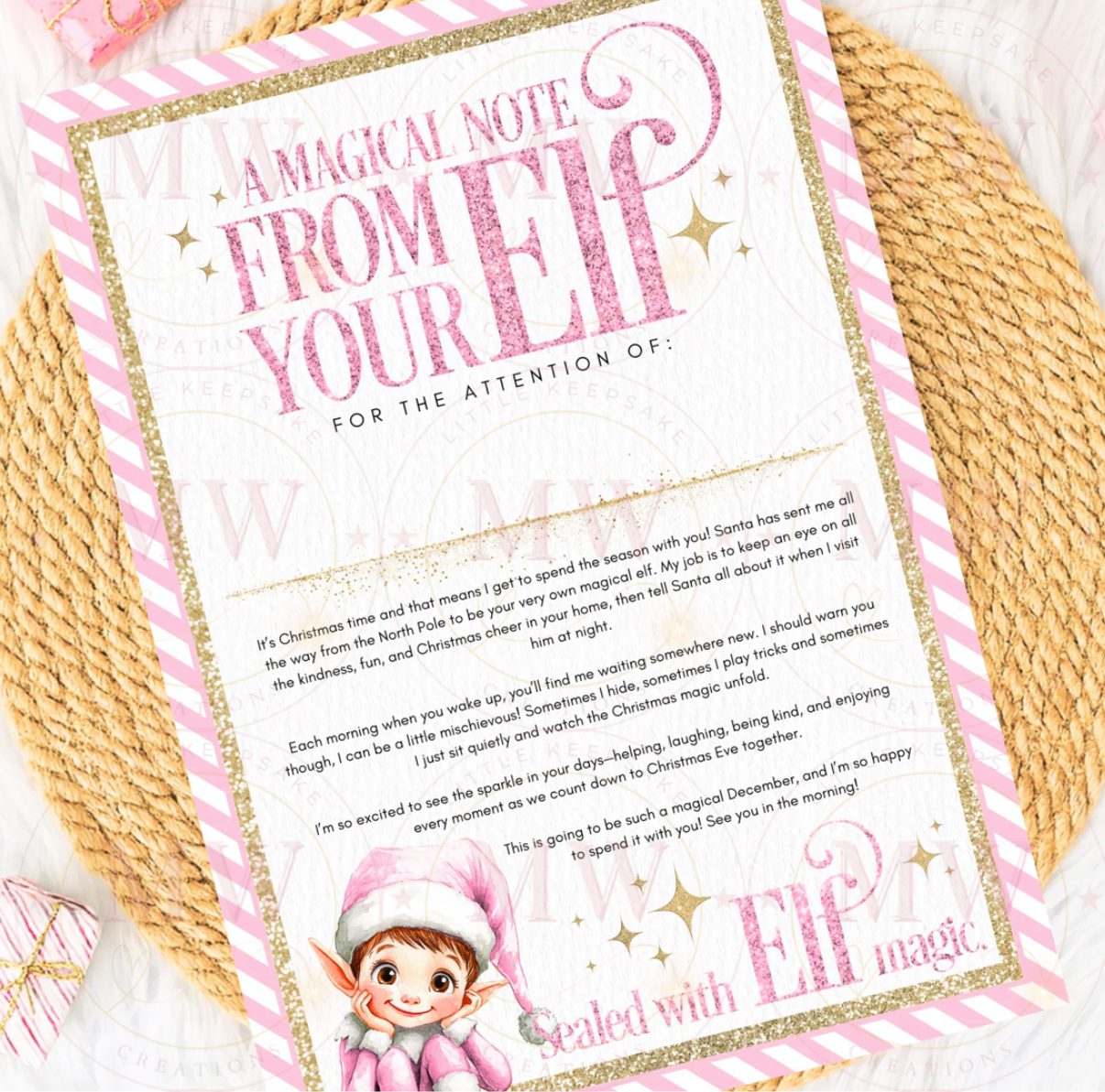 Christmas Pink Elf Certificate