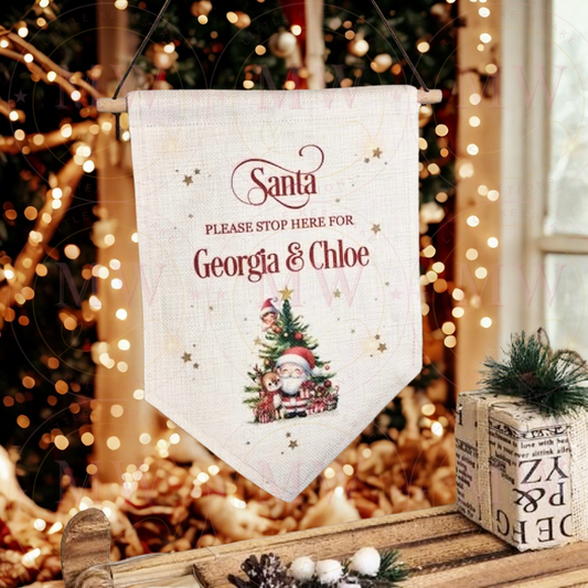 Christmas Santa Stop Here Personalised Flag.