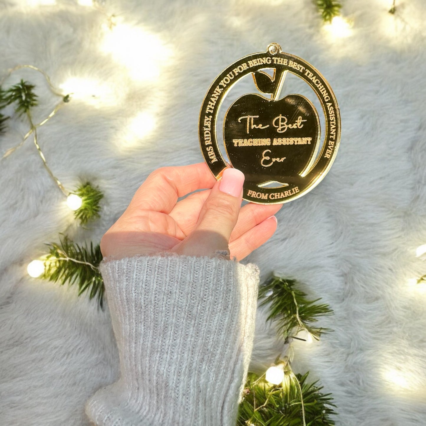 Christmas Teacher Bauble Round Apple.