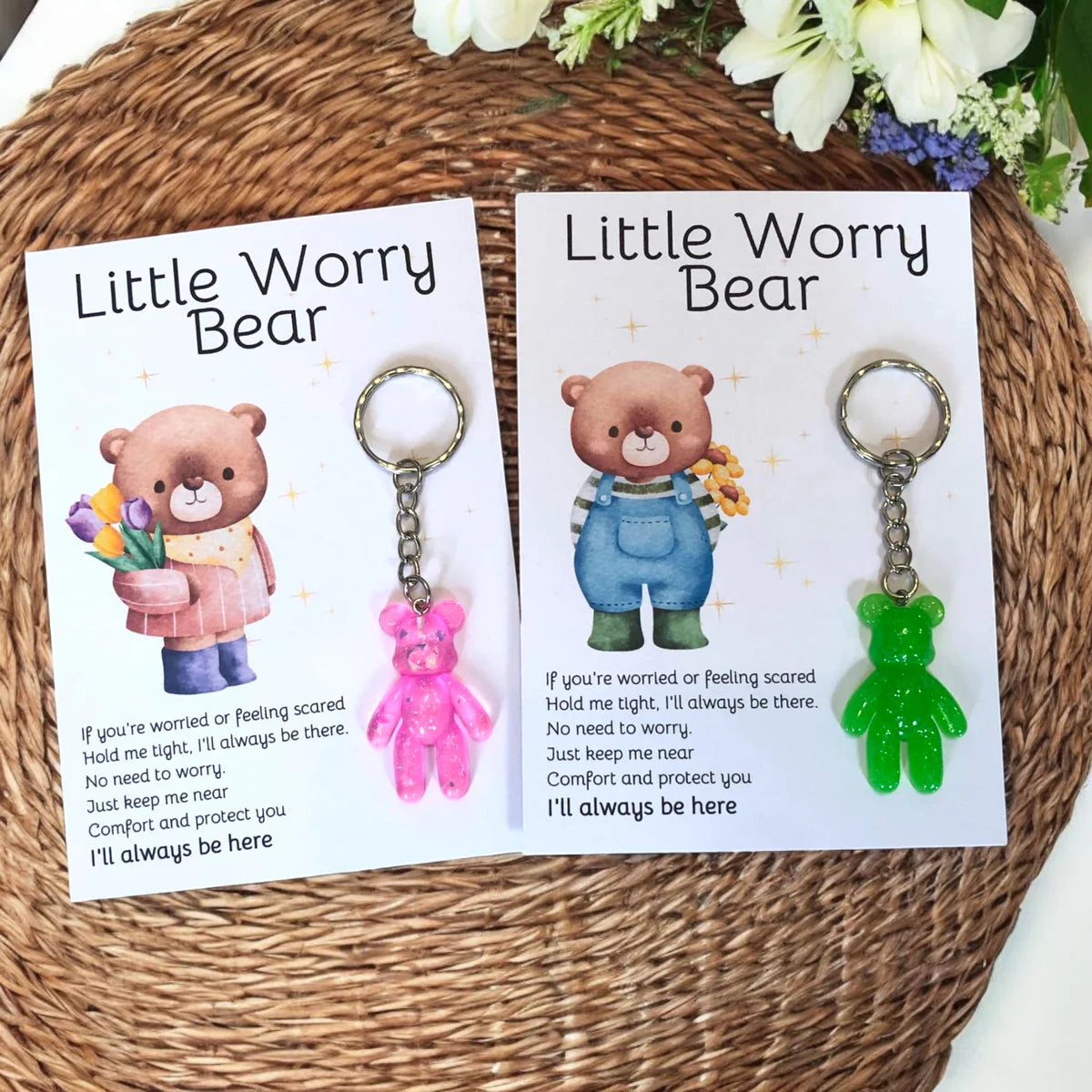 Worry Bear Keyring and Backing