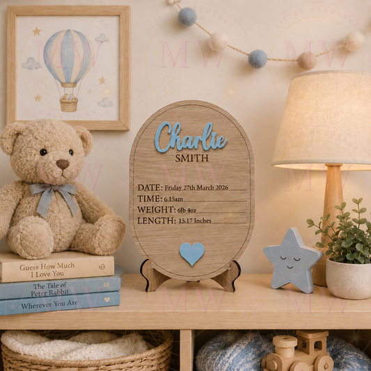 Baby Birth Details Oak Plaque.