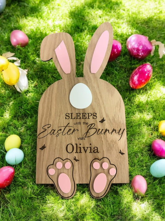Easter Bunny Personalised Count Down Oak Board.