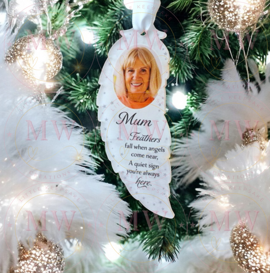 Christmas Memorial Feather Bauble.