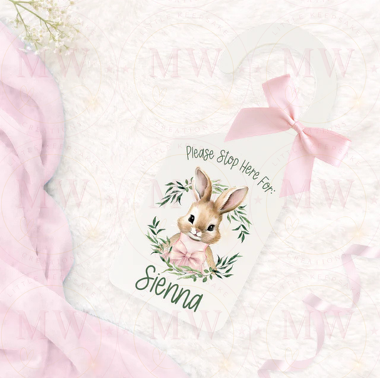Easter Bunny Stop Here Door Hanger - Pink.