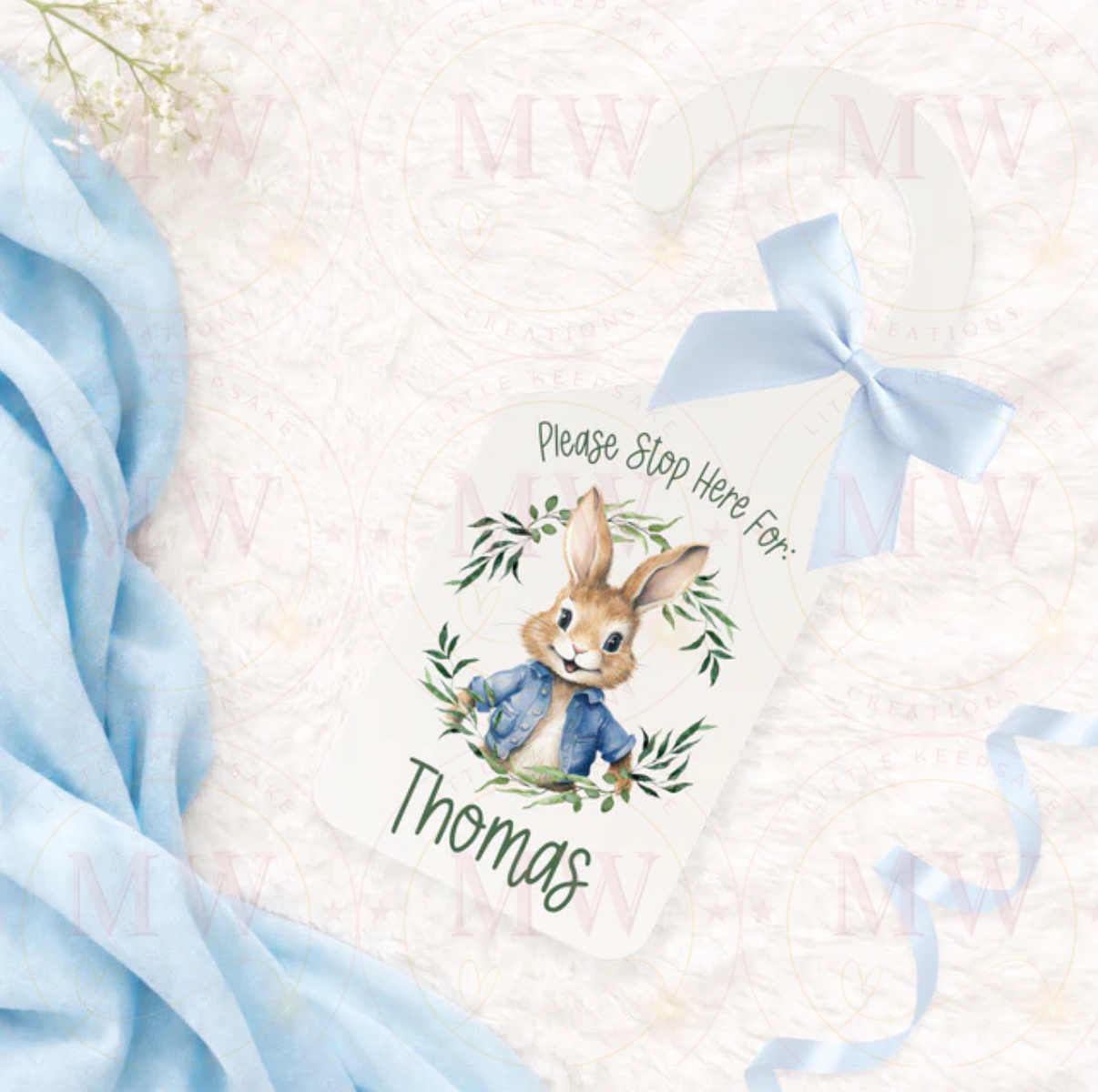 Easter Bunny Stop Here Door Hanger - Blue.