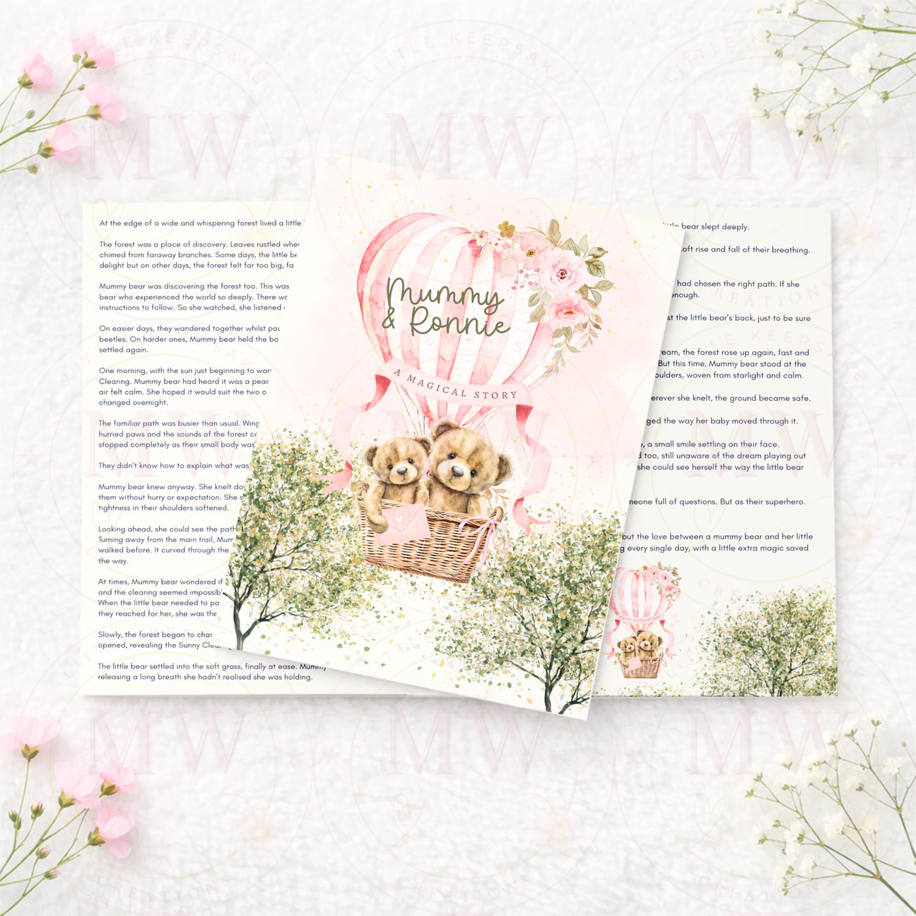 Mother’s Day Story Booklet Hot Air Balloon Bear Design.