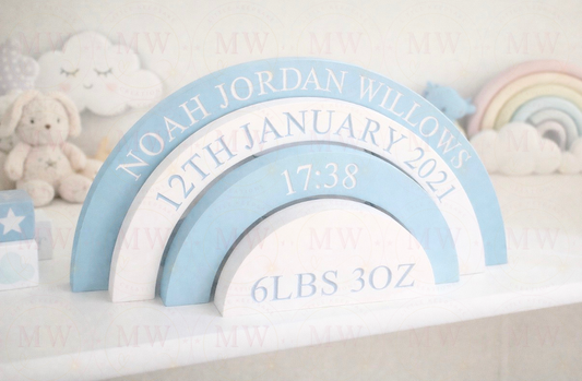 Nursery Decor Personalised Engraved Rainbow Stacker.