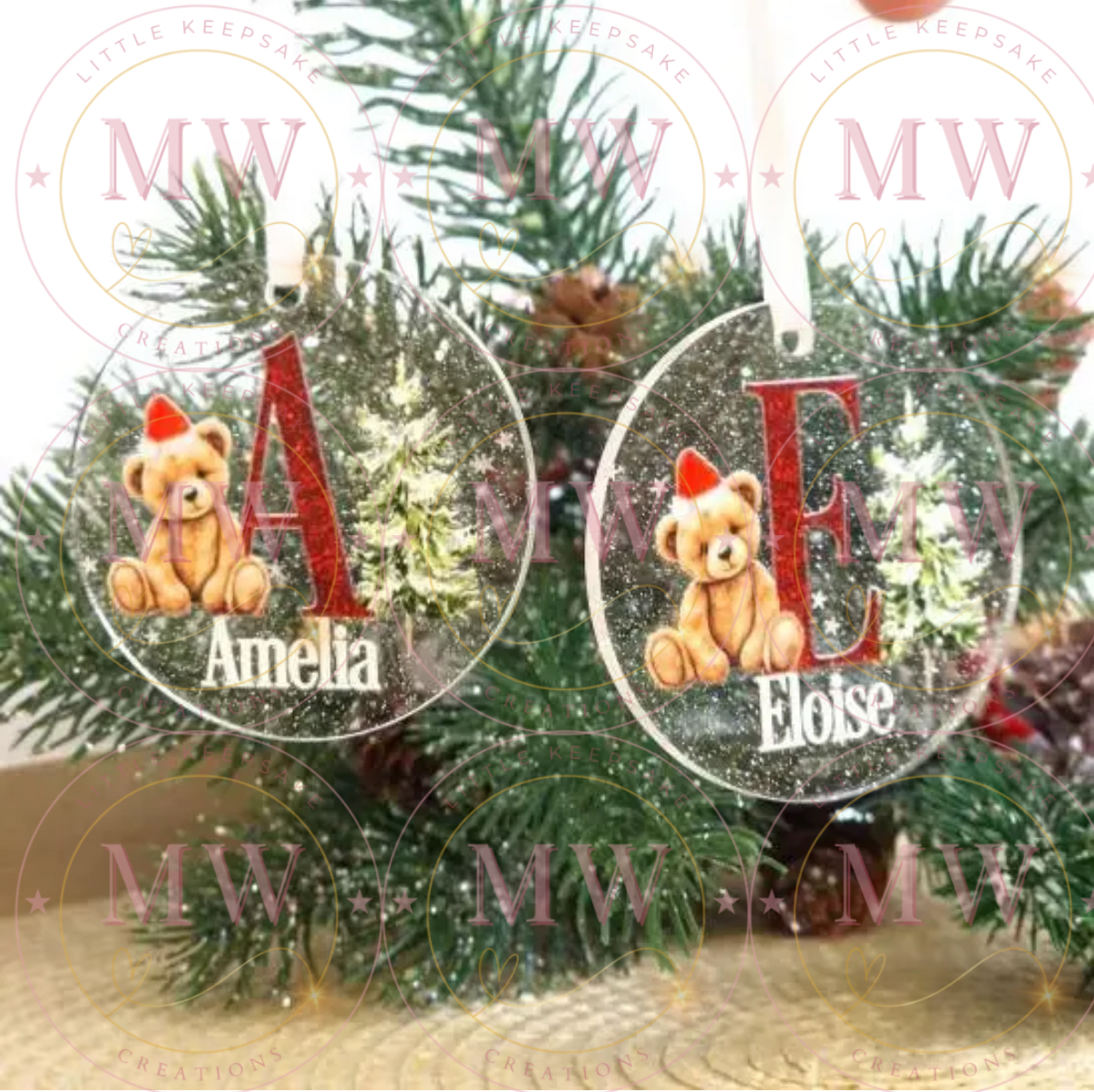 Christmas Personalised Teddy Bauble.