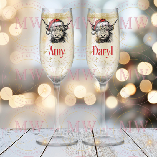 Christmas Highland Cow Wine Glass.