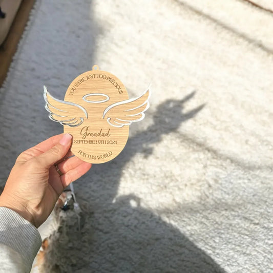 Oak Veneer Wings & Halo Memorial Bauble.
