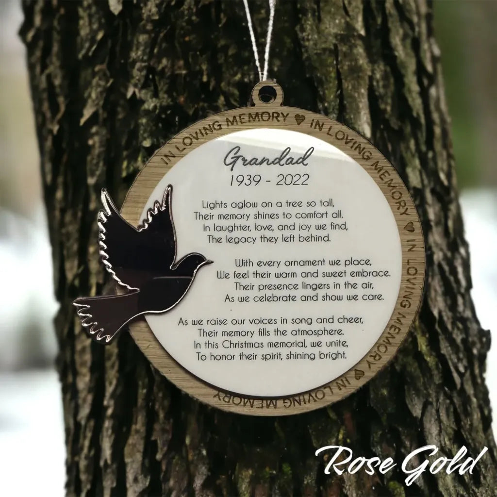 Oak Veneer Dove Memorial Bauble.