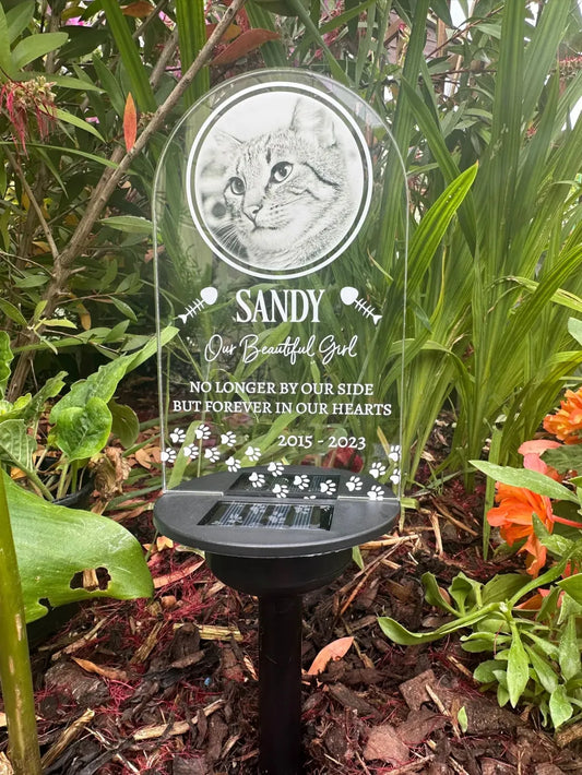 Solar Light Personalised Cat Paw Print UV Printed Memorial.