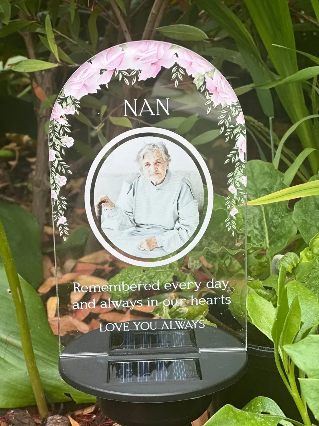 Solar Light Pink Floral Remembered Everyday Memorial Light.